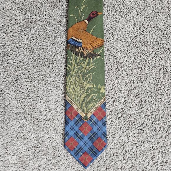 Vtg Polo Ralph Lauren Silk Necktie Duck Plaid Green Eclectic Grandpa 56" Preppy - Picture 1 of 9